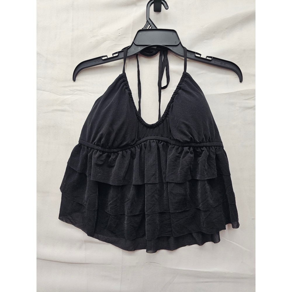 Wild Fable Womens Halter Ruffle Top Black Polyester Blend Casual Size Medium